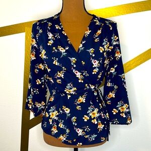Xhilaration size S navy long sleeve blouse with flowers.